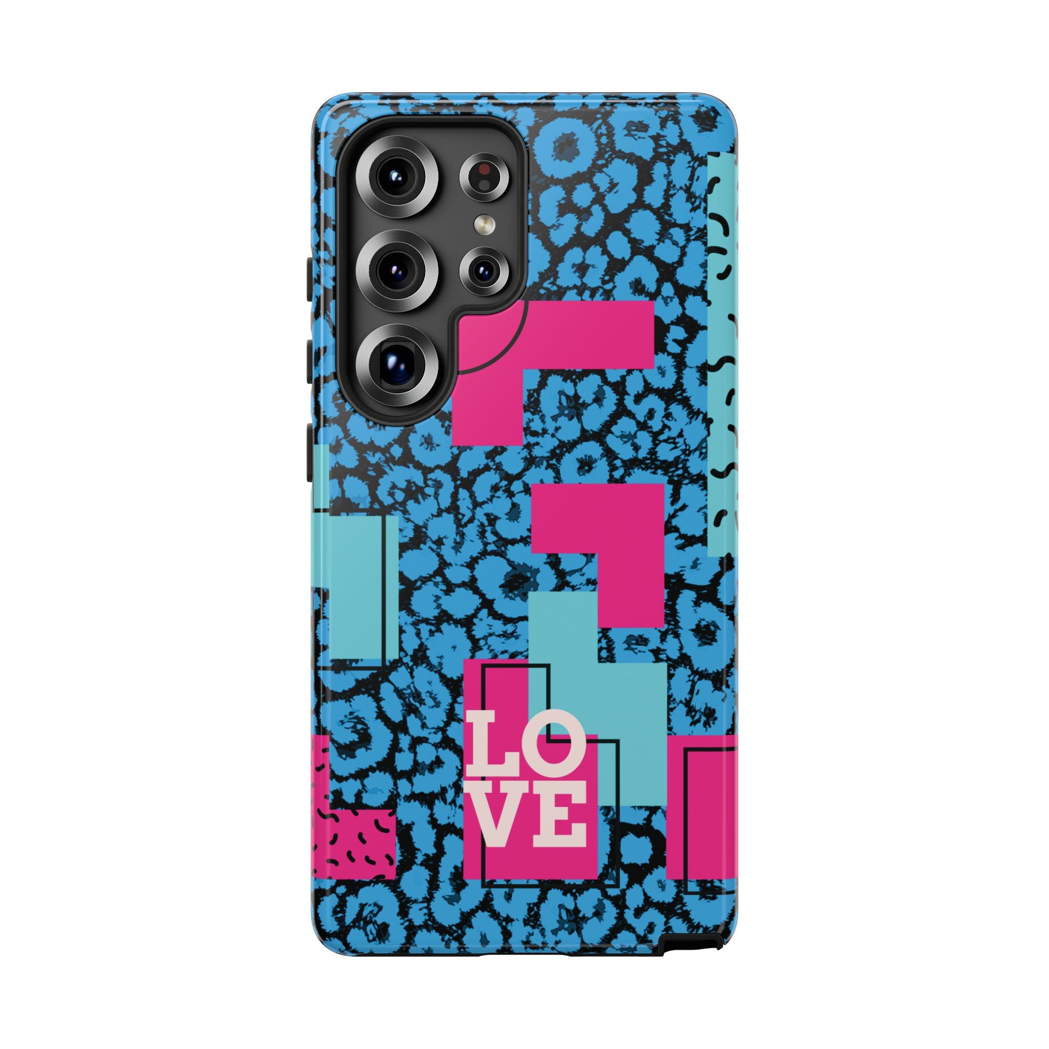 LOVE Blue Leopard 80s Vibe Tough Case for iPhone, Galaxy, or Google Pixel