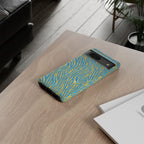 Blue Gold Zebra Tough Case for iPhone, Galaxy, or Google Pixel