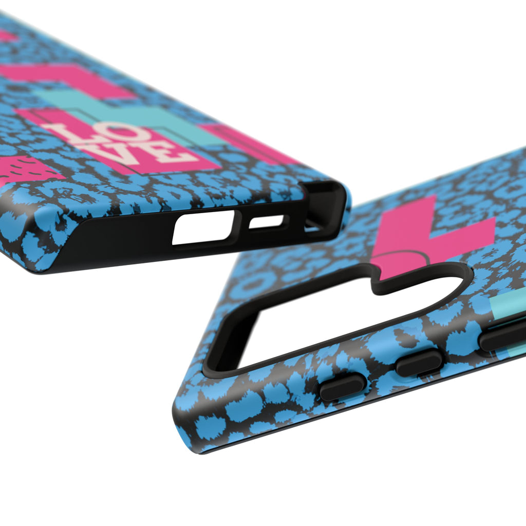 LOVE Blue Leopard 80s Vibe Tough Case for iPhone, Galaxy, or Google Pixel