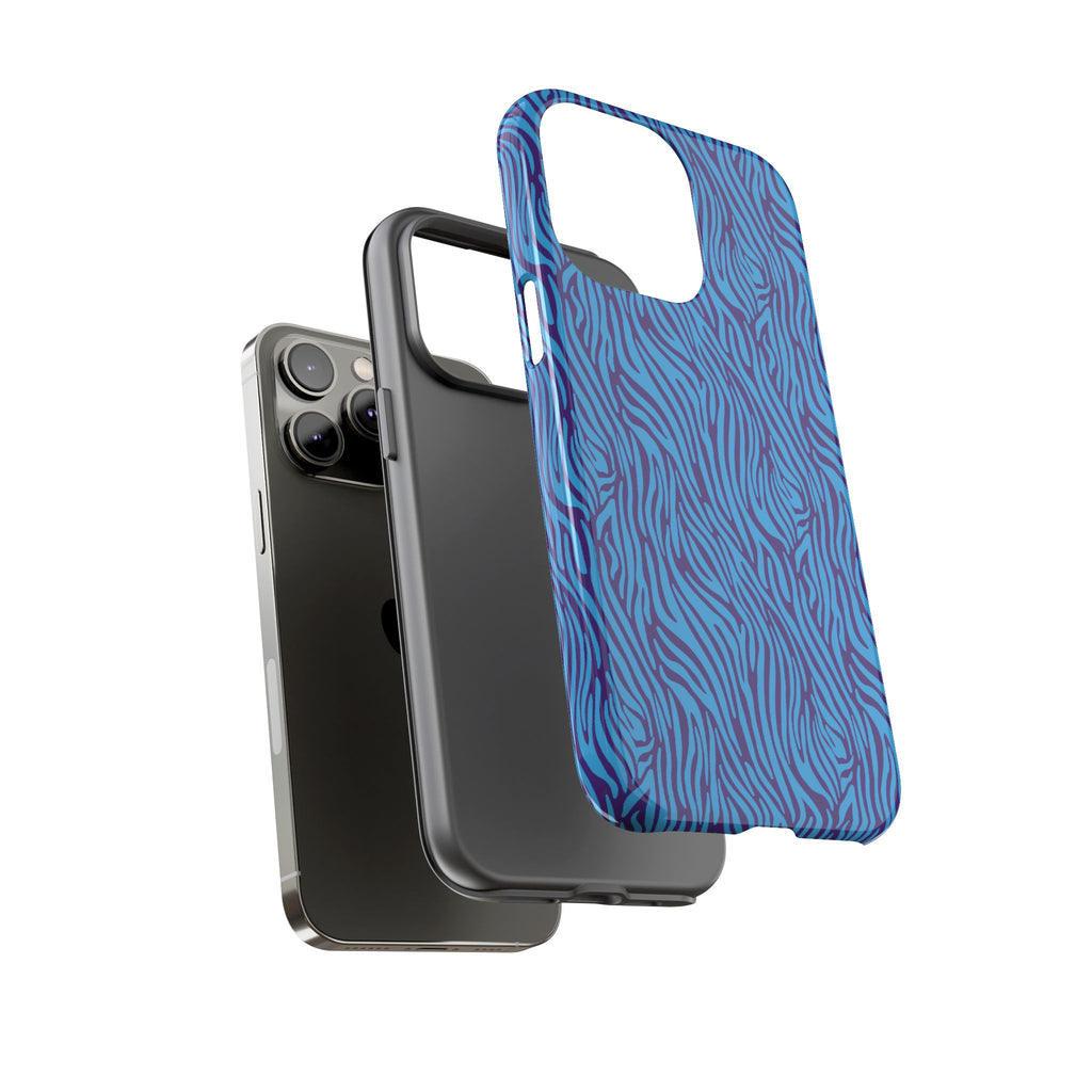 Zebra Print Blue and Purple Tough Case for iPhone, Galaxy or Google Pixel