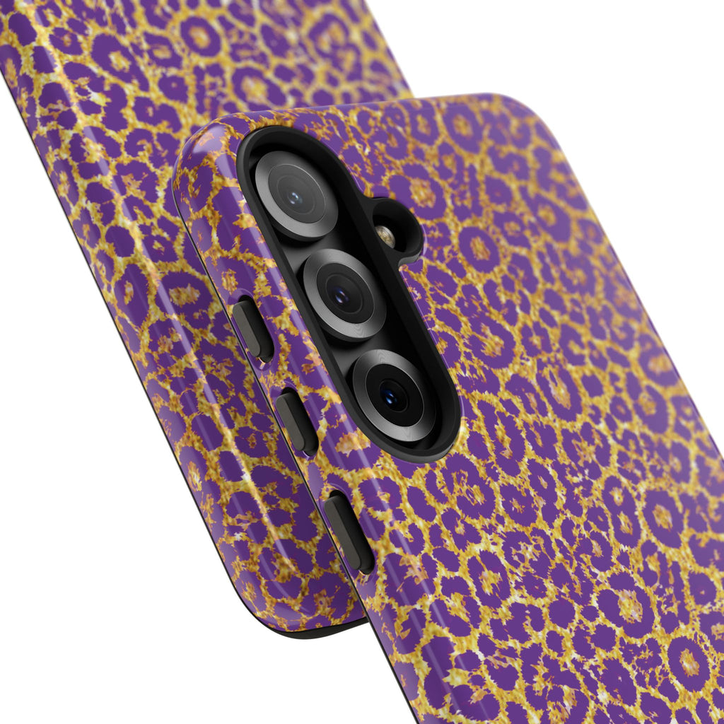 Purple Gold Leopard Tough Phone Case for iPhone, Galaxy, or Google Pixel