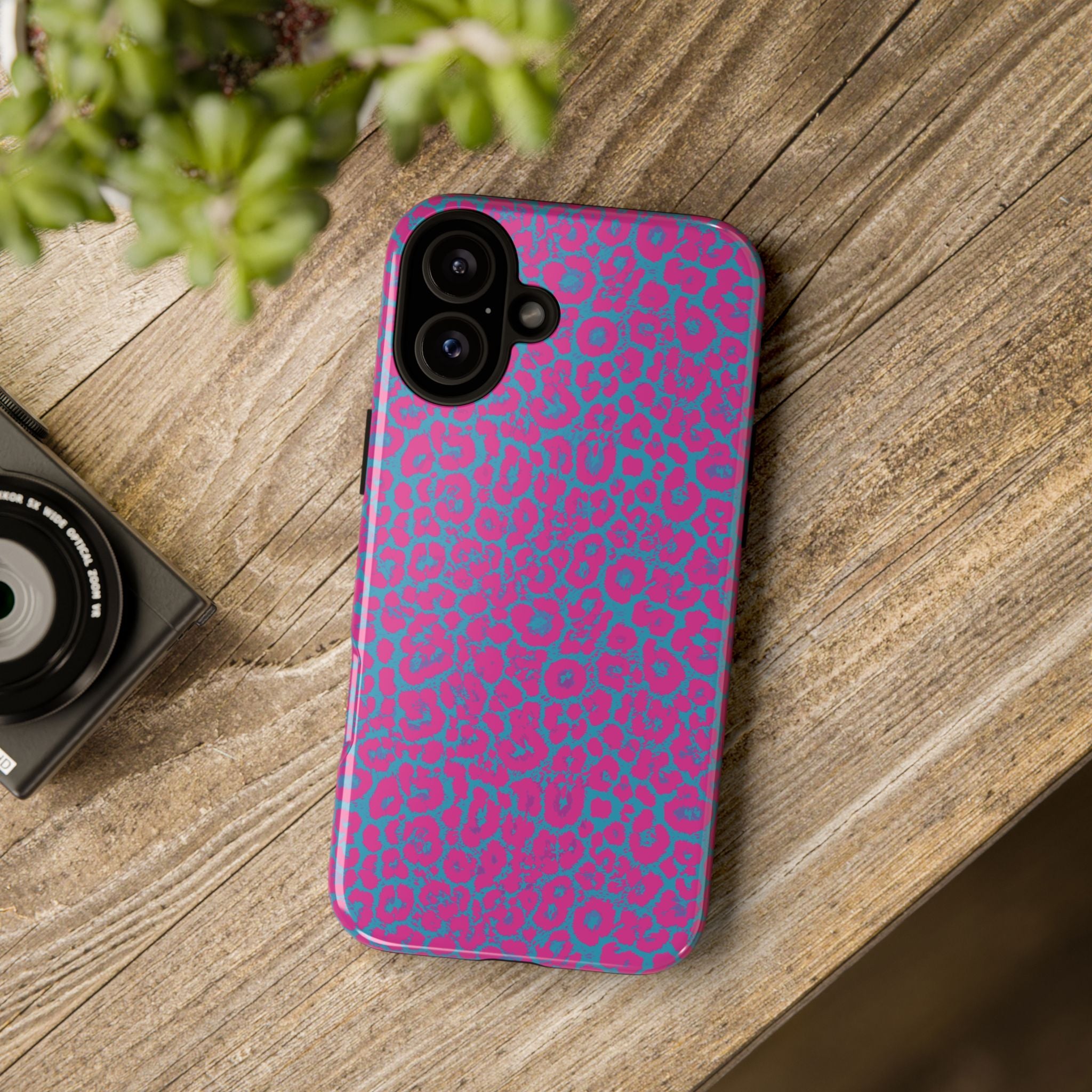 Pink Blue Leopard Tough Phone Case iPhone, Galaxy, or Google Pixel