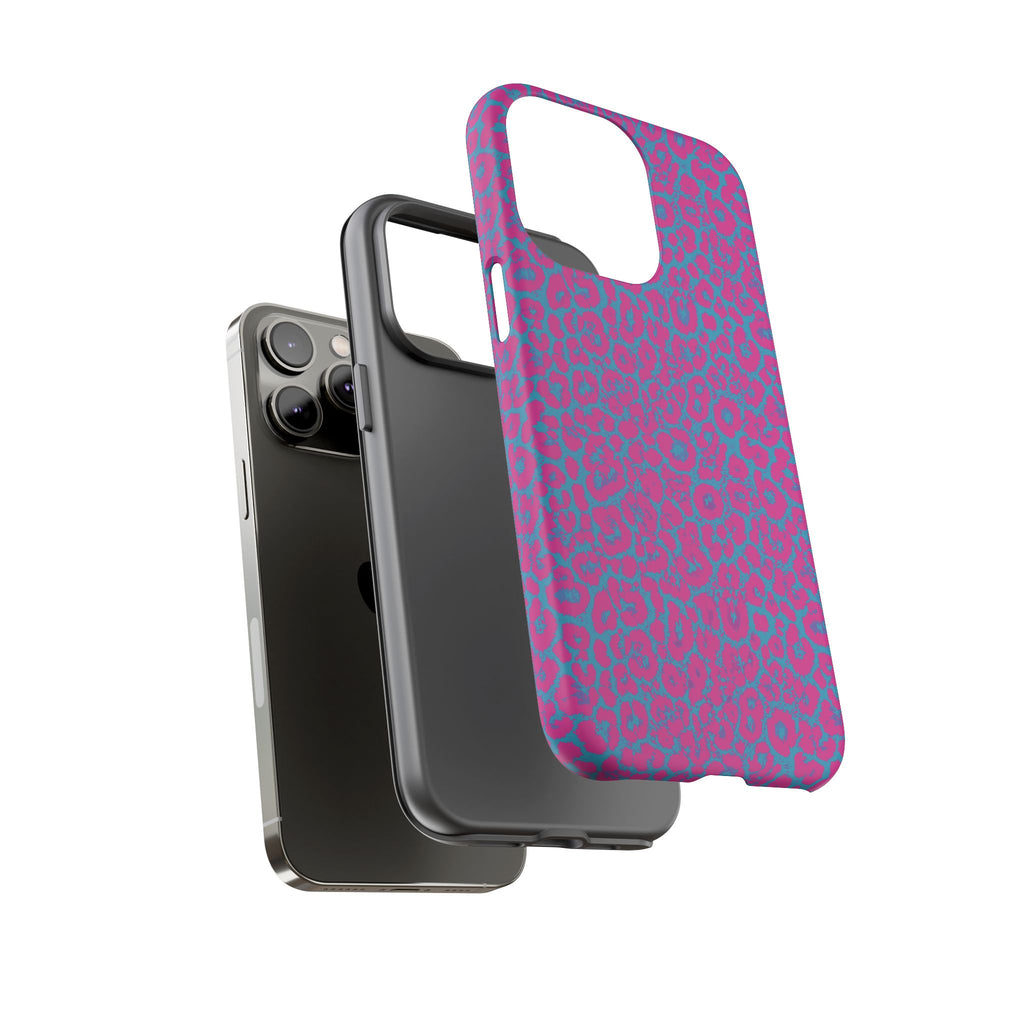 Pink Blue Leopard Tough Phone Case iPhone, Galaxy, or Google Pixel