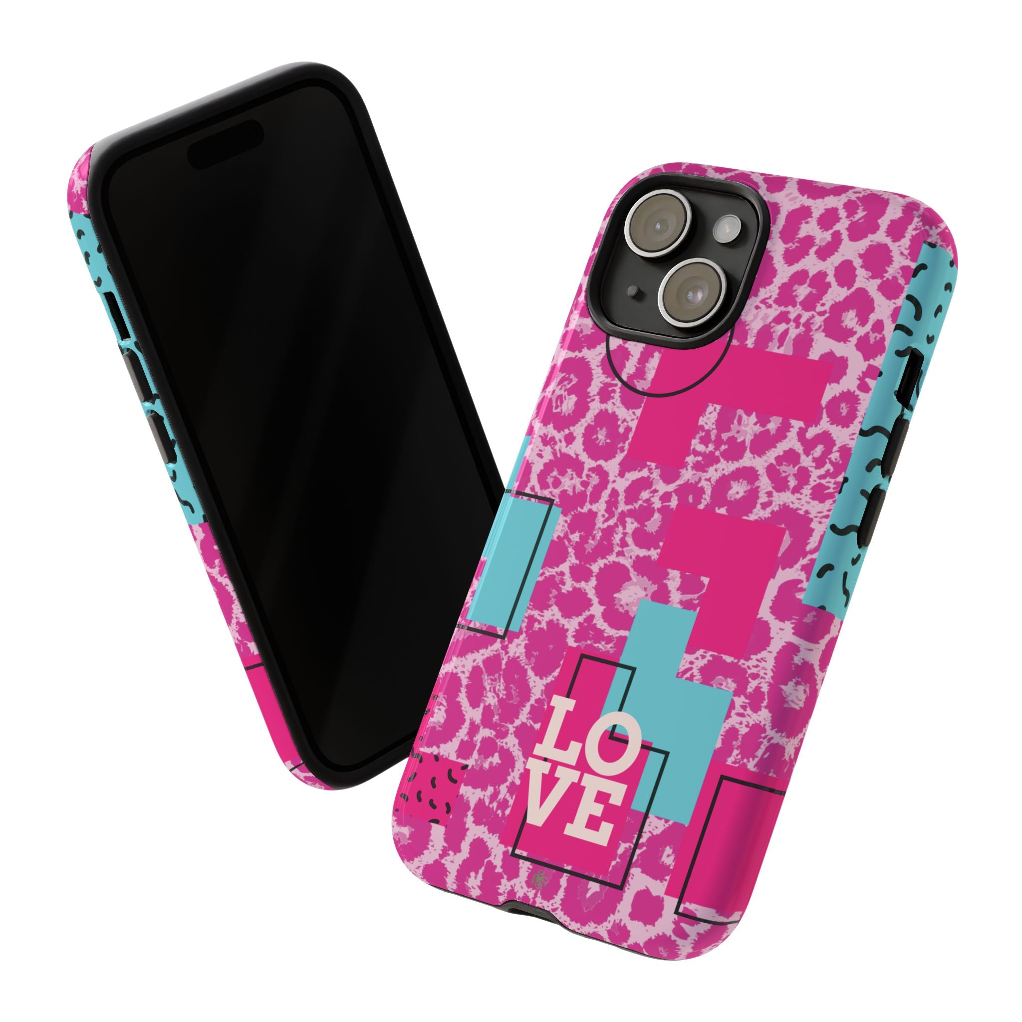 Retro Love Pink Leopard RG Tough Phone Case for iPhone, Galaxy, or Google Pixel