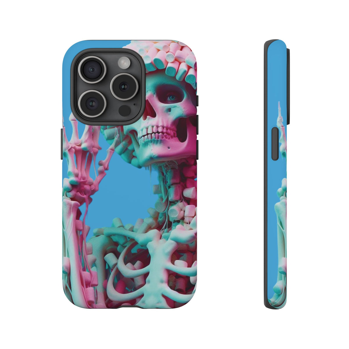 Neon Pink Skeleton Blue Tough Phone Case for iPhone, Galaxy or Google Pixel