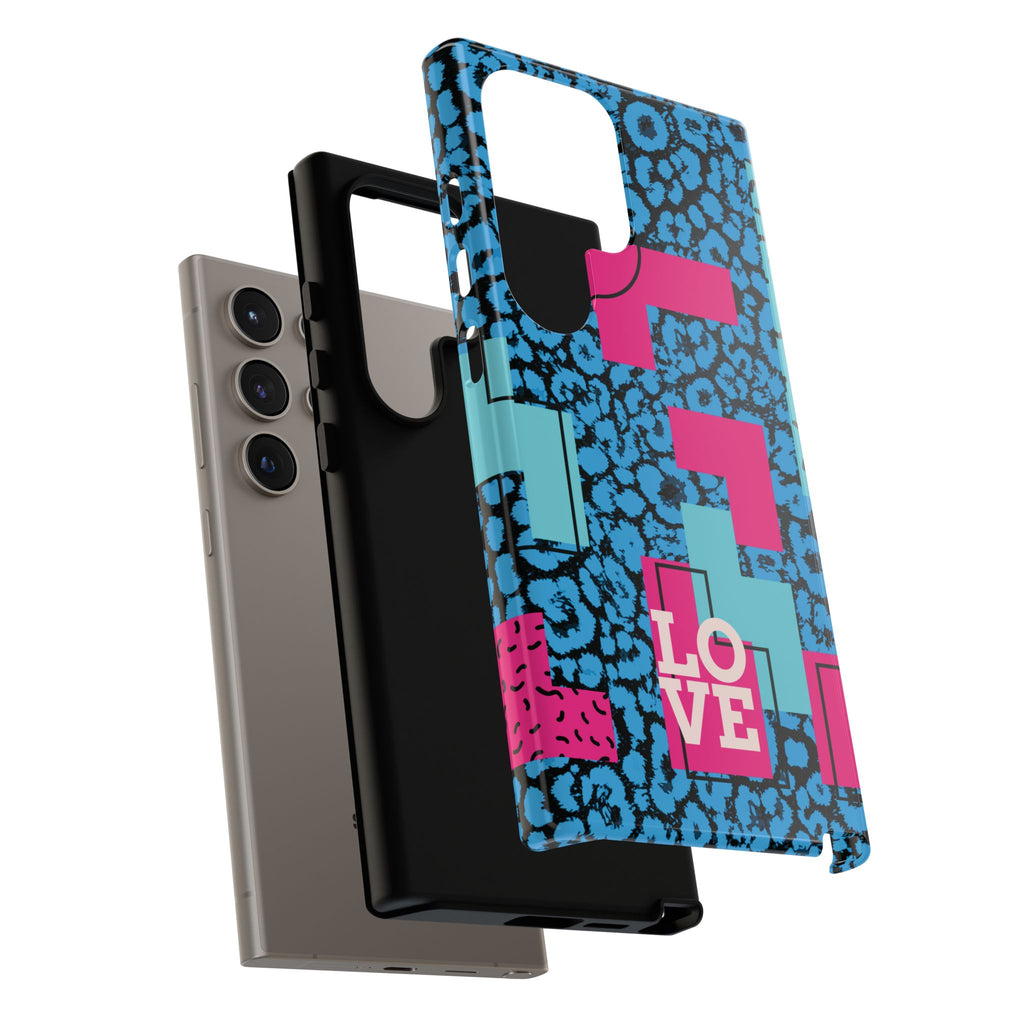 LOVE Blue Leopard 80s Vibe Tough Case for iPhone, Galaxy, or Google Pixel