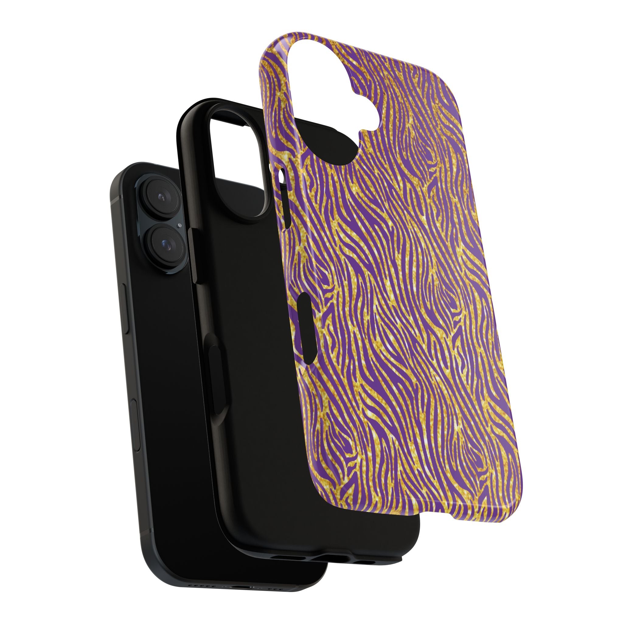 Vibrant Purple Gold Zebra Tough Phone Case iPhone, Galaxy, or Google Pixel