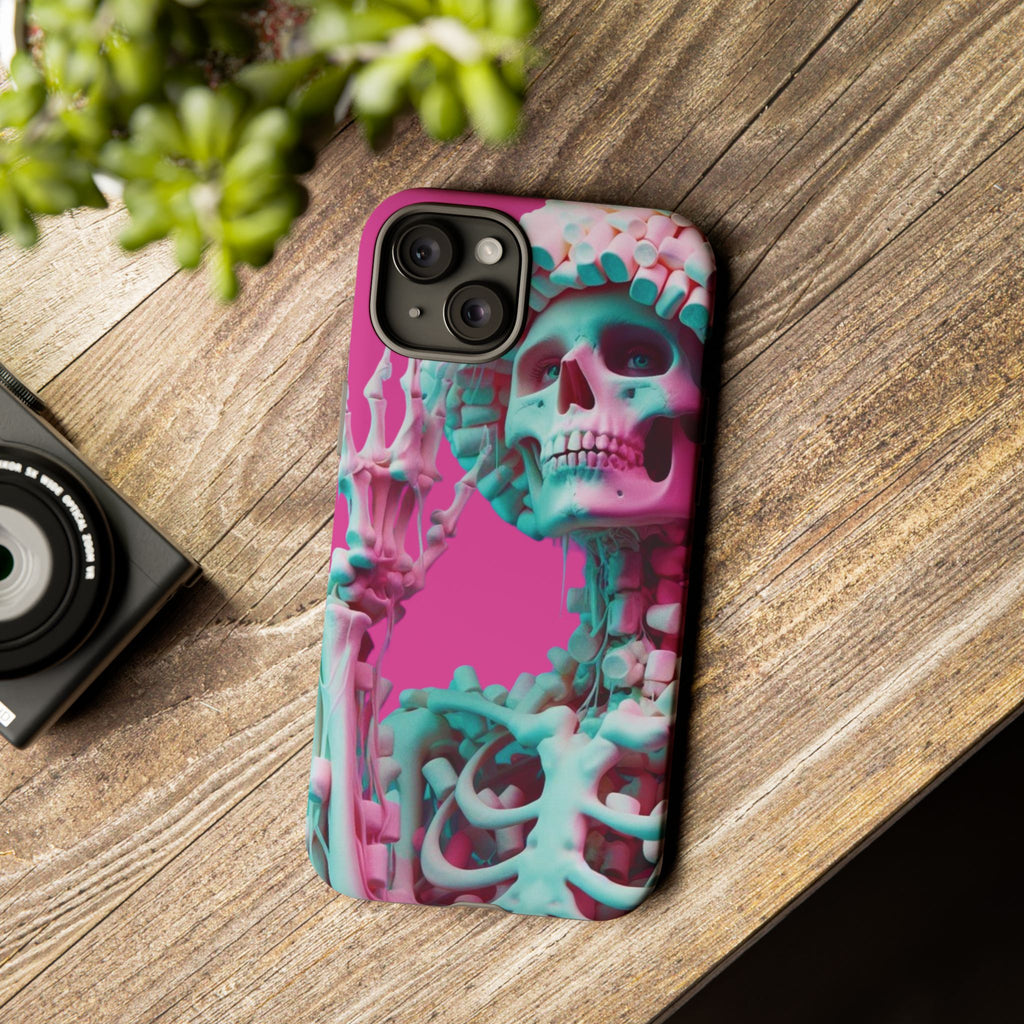 Neon Pink Skeleton Tough Phone Case for iPhone, Galaxy and Google Pixel