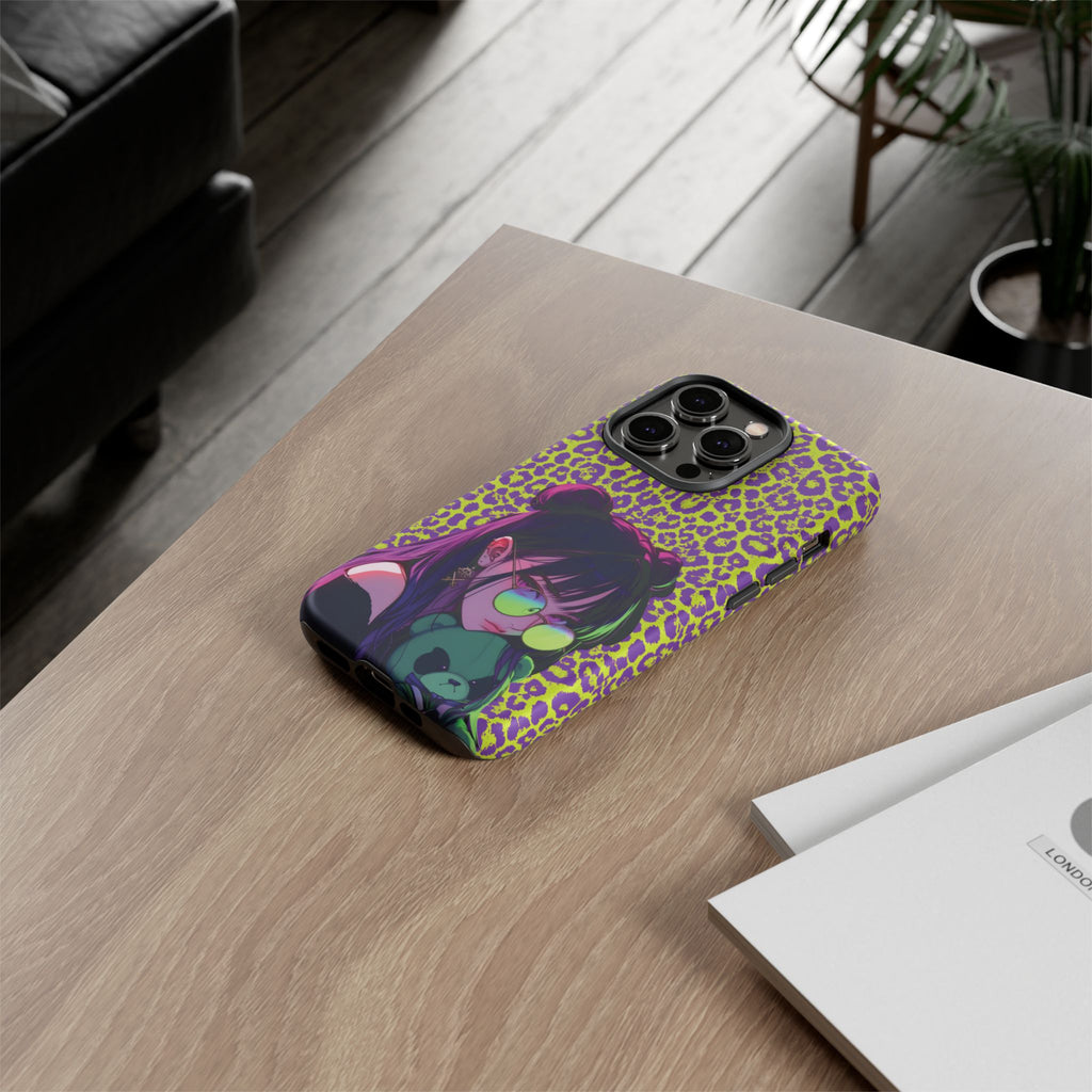 Purple Neon Lime Leopard Kz Tough Case for iPhone, Galaxy, or Google Pixel