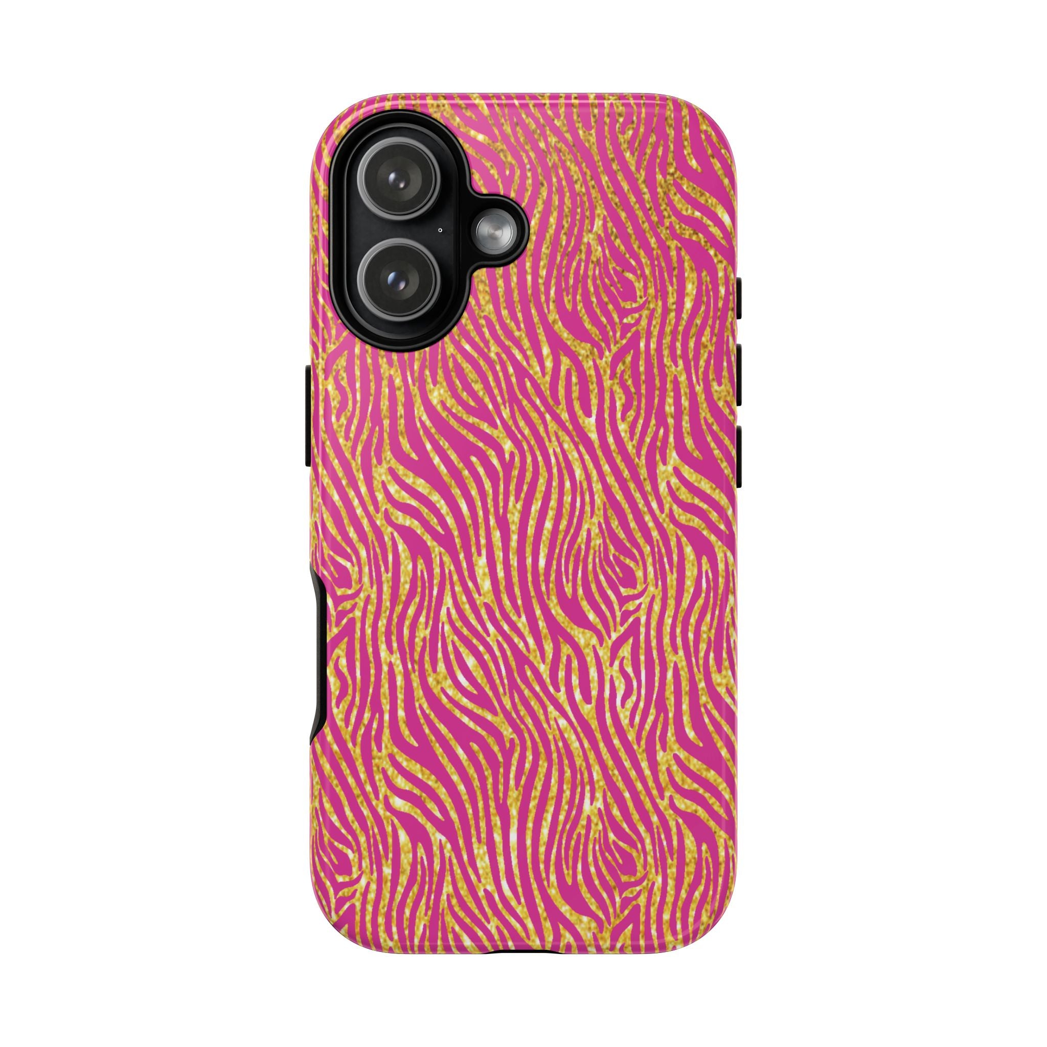 Pink Gold Zebra Print Tough Case for iPhone, Galaxy, or Google Pixel