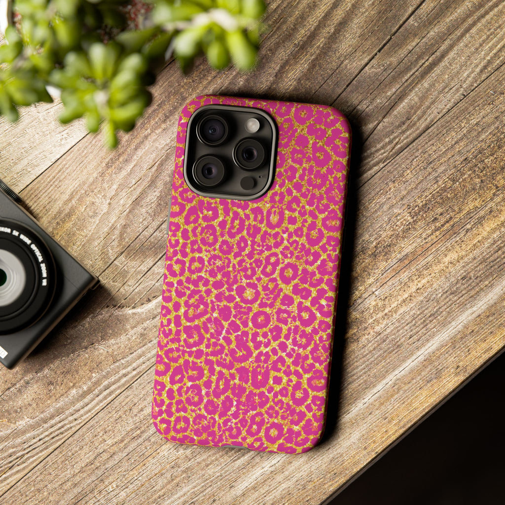 Pink Gold Leopard Tough Case for iPhone, Galaxy, or Google Pixel