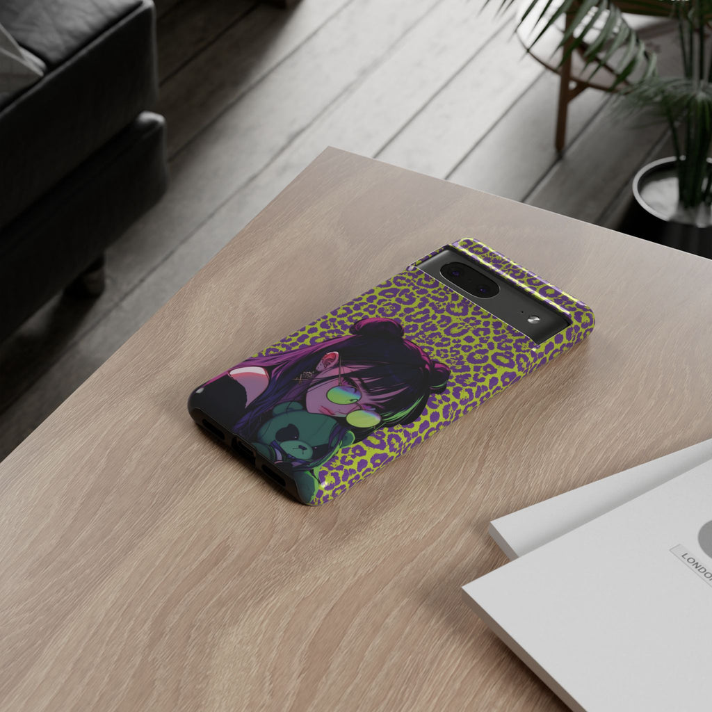 Purple Neon Lime Leopard Kz Tough Case for iPhone, Galaxy, or Google Pixel