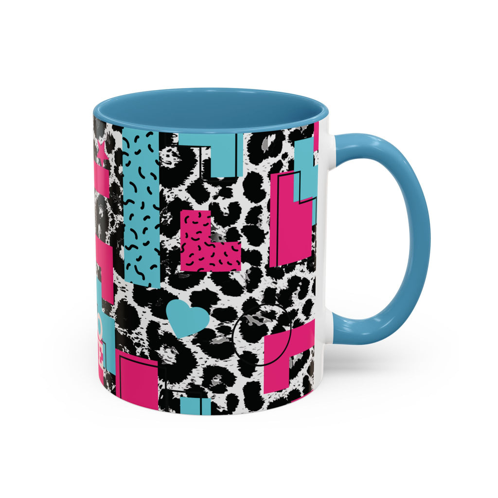 Retro Vibes Love Blocks Leopard Print Coffee Mug Kitchen Decor, Gift