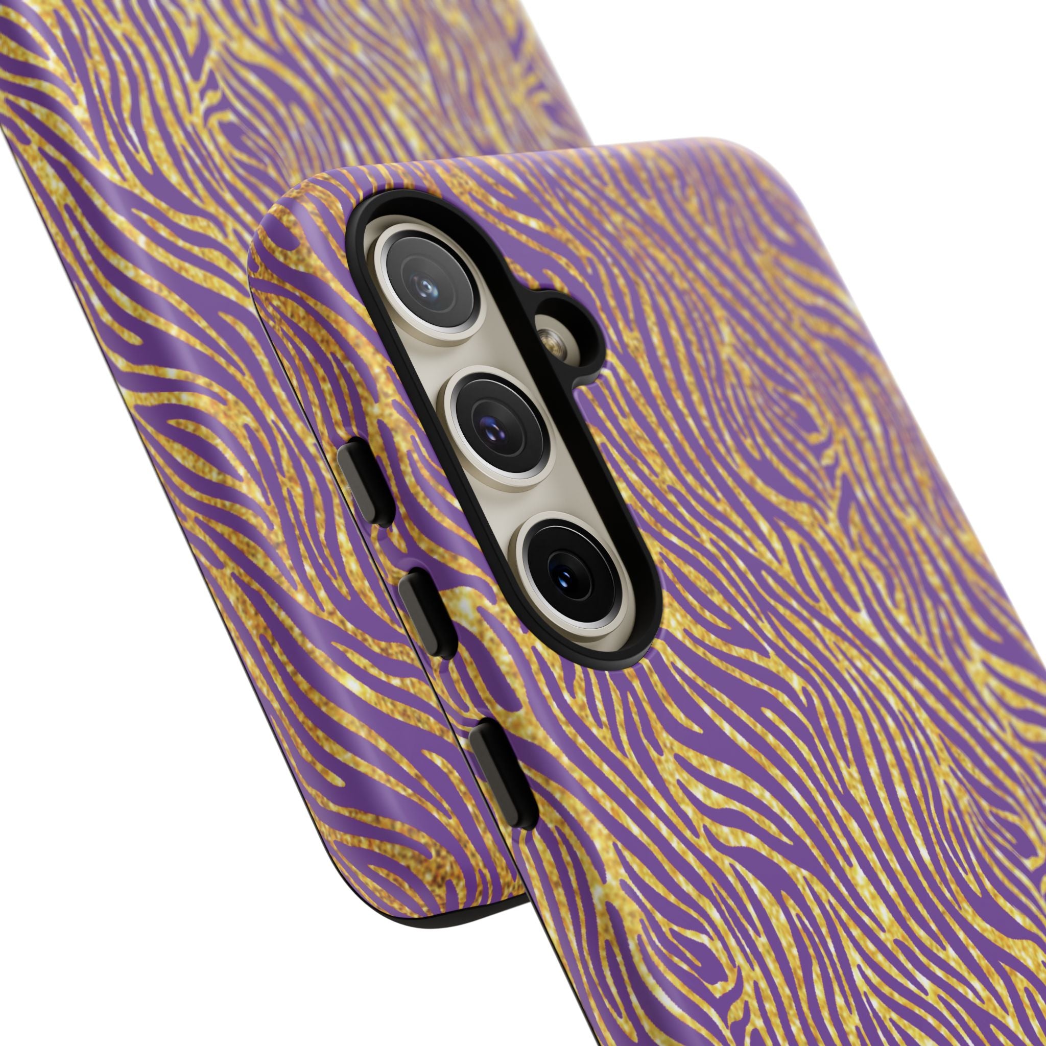 Vibrant Purple Gold Zebra Tough Phone Case iPhone, Galaxy, or Google Pixel