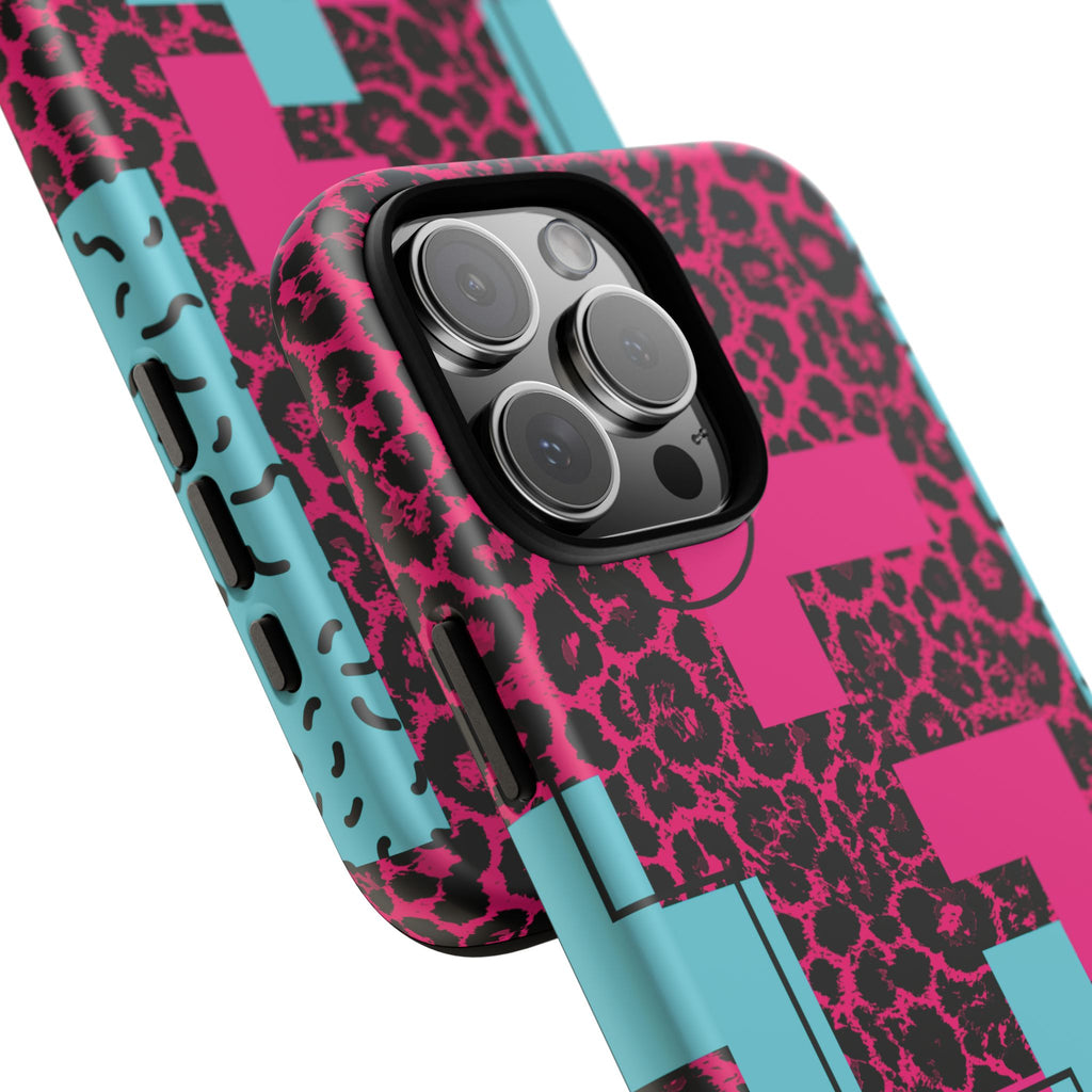 Pink Love Retro Blocks Leopard RG Tough Phone Case for iPhone, Galaxy, or Google Pixel