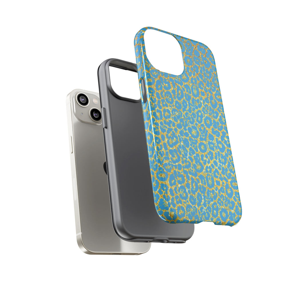 Blue Gold Leopard Tough Phone Case for iPhone, Galaxy, or Google Pixel