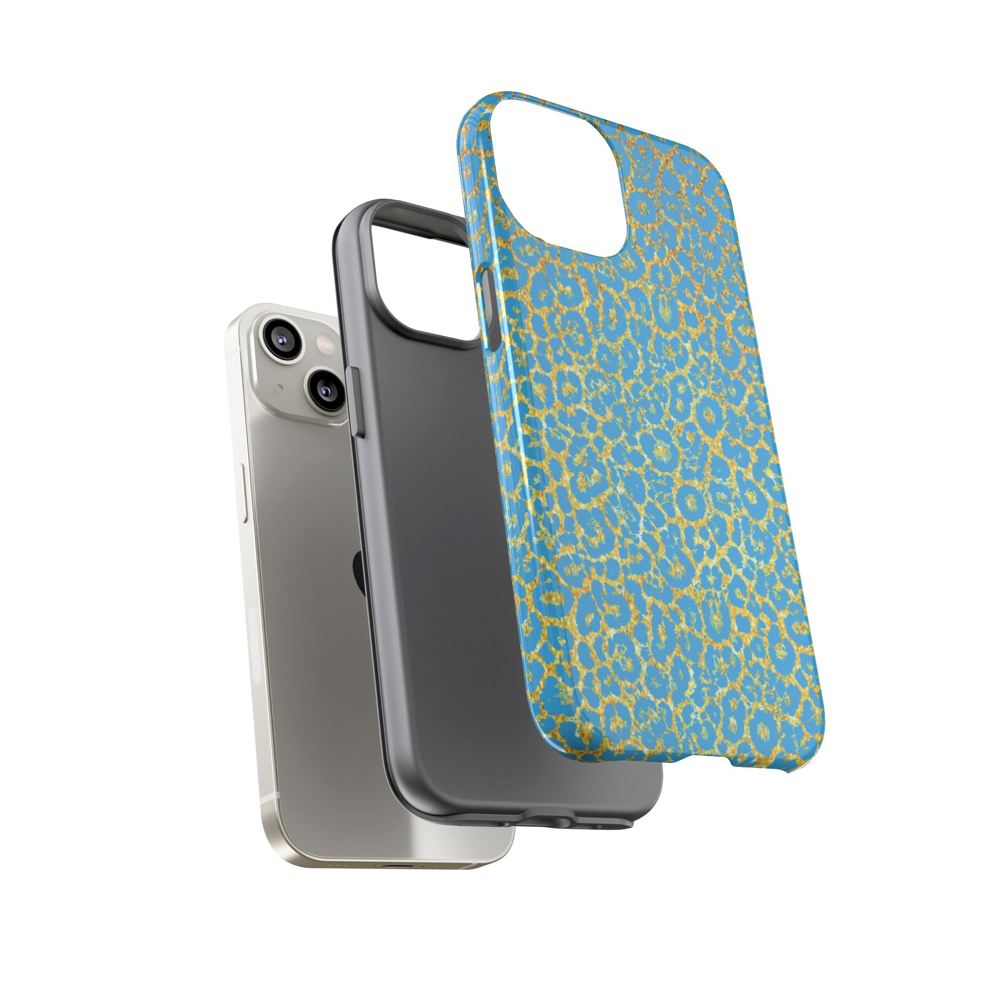 Blue Gold Leopard Tough Phone Case for iPhone, Galaxy, or Google Pixel