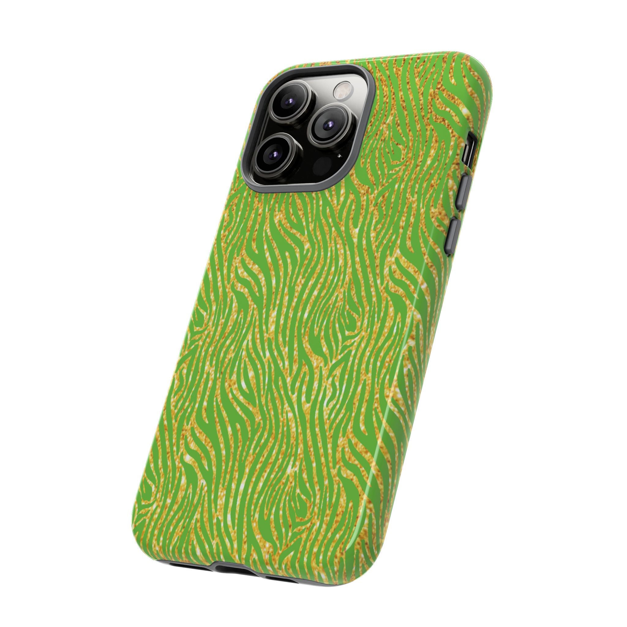 Neon Green Gold Zebra Tough Phone Case for iPhone, Galaxy, or Google Pixel