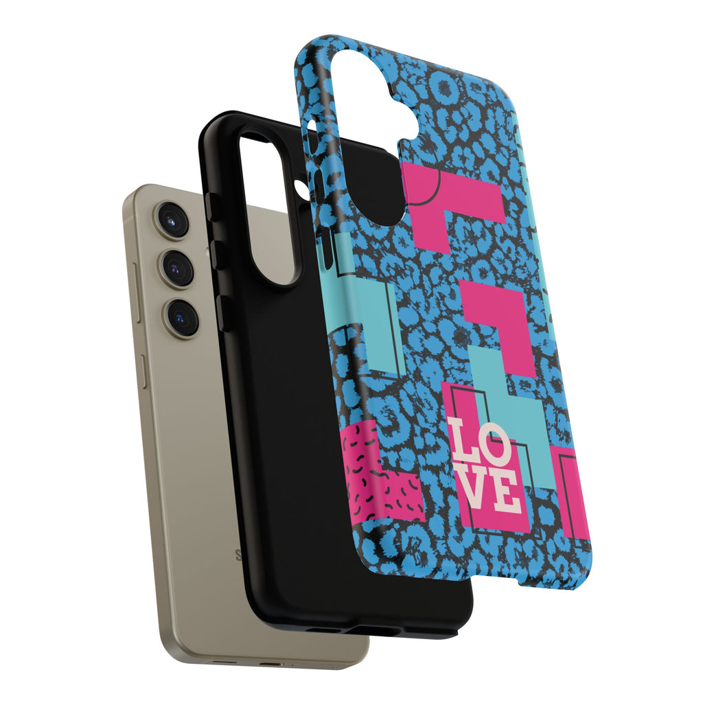LOVE Blue Leopard 80s Vibe Tough Case for iPhone, Galaxy, or Google Pixel