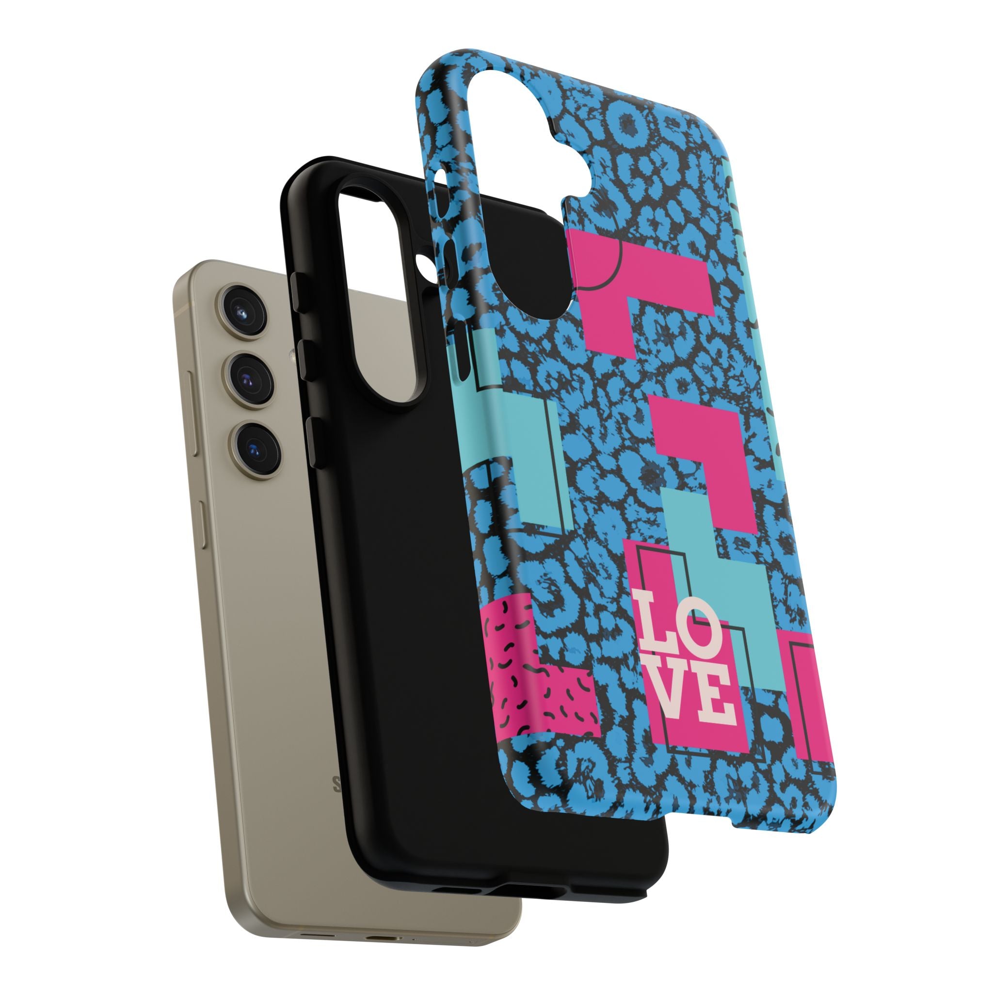 LOVE Blue Leopard 80s Vibe Tough Case for iPhone, Galaxy, or Google Pixel