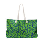 Neon Green Blue Leopard Eco Friendly Weekender Bag, Travel Tote, Beach Bag