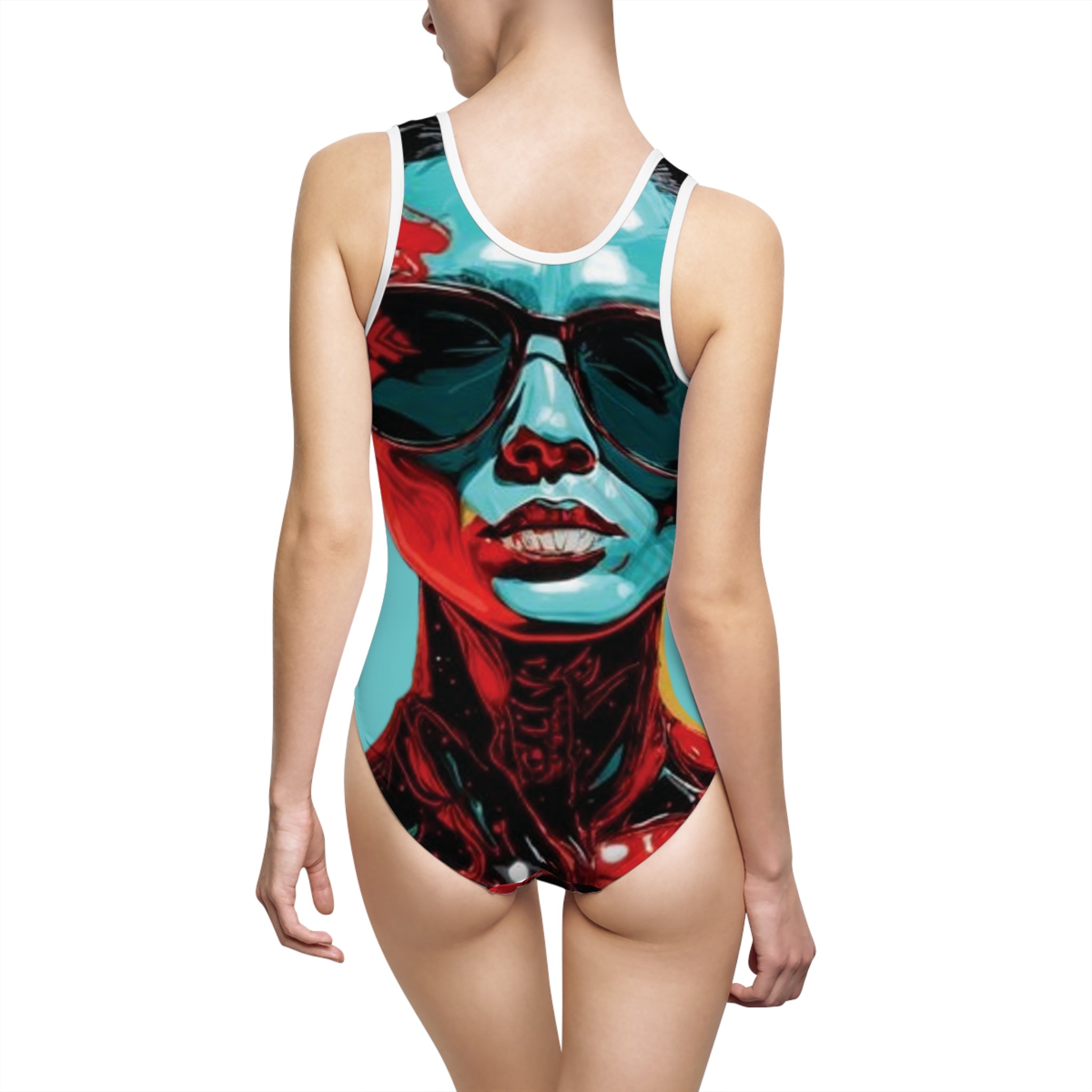 Bold Pop-Art Sunglasses Portrait Swimsuit — Women's One-Piece