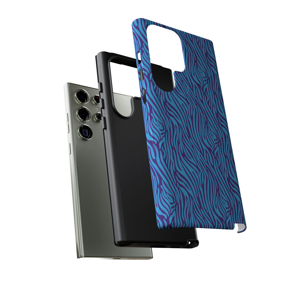 Zebra Print Blue and Purple Tough Case for iPhone, Galaxy or Google Pixel
