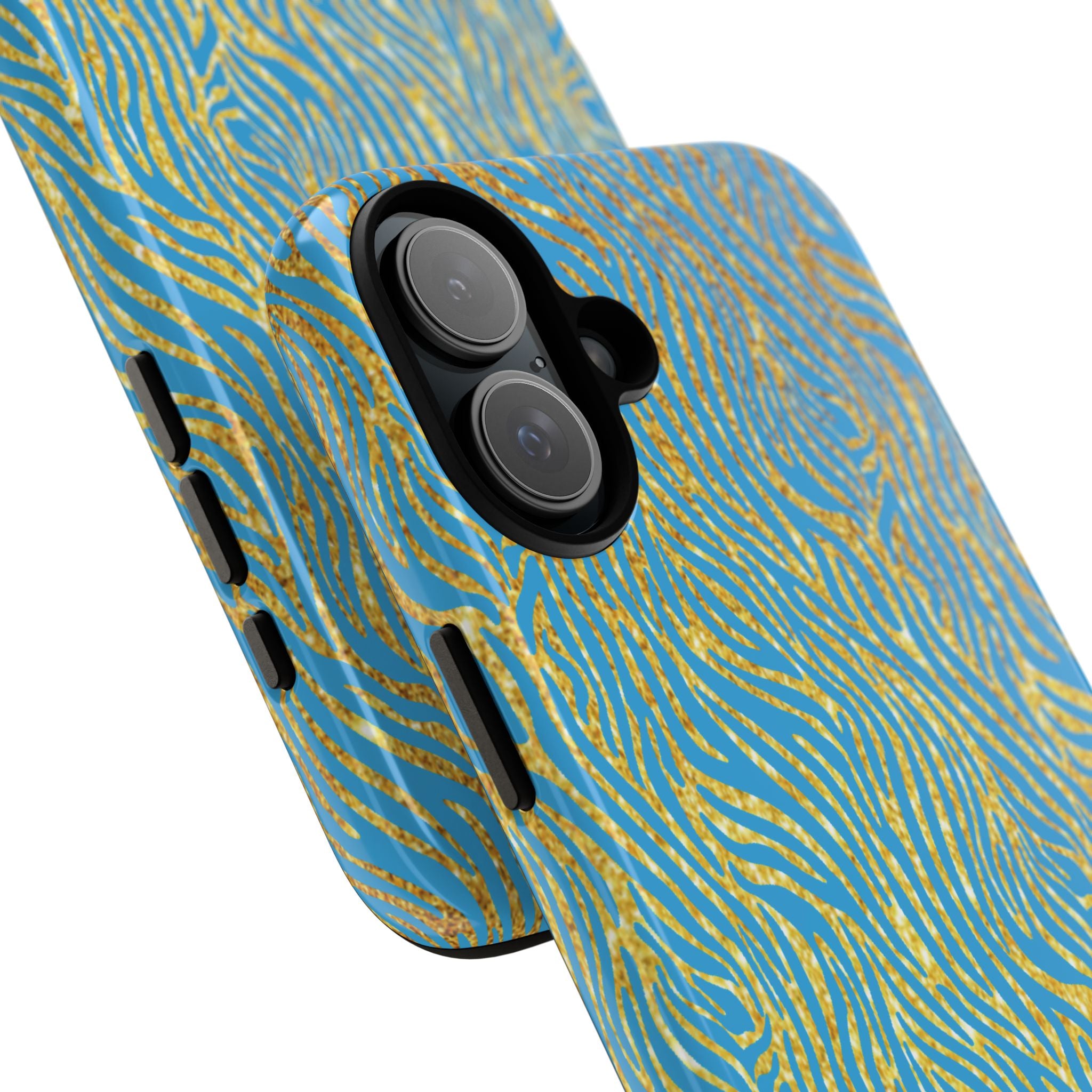 Blue Gold Zebra Tough Case for iPhone, Galaxy, or Google Pixel