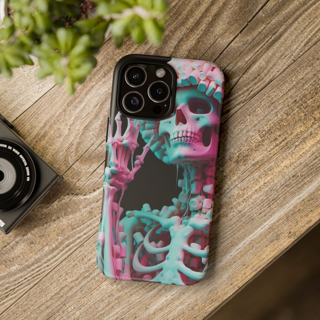 Neon Pink Skeleton (Black) Tough Phone Case for iPhone, Galaxy, or Google Pixel