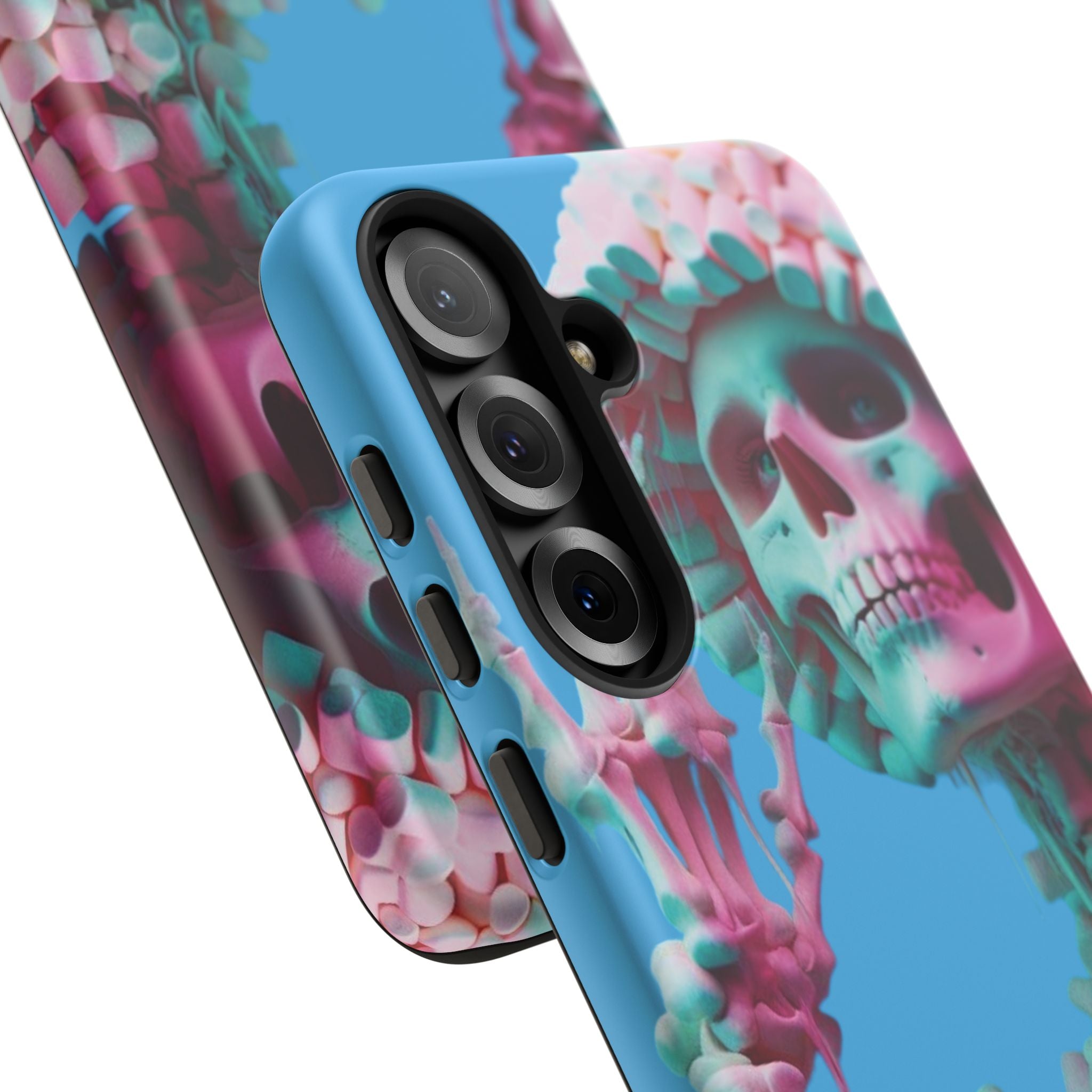 Neon Pink Skeleton Blue Tough Phone Case for iPhone, Galaxy or Google Pixel