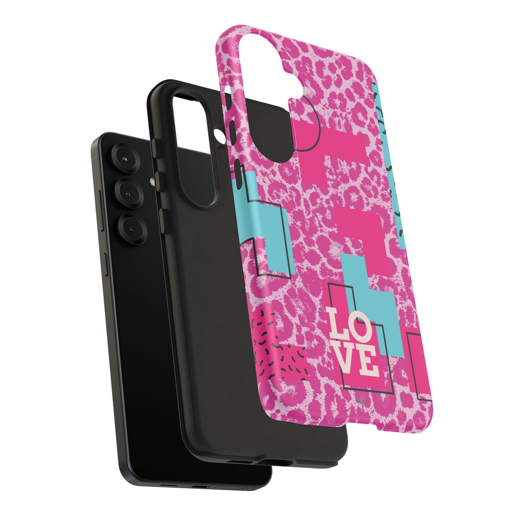 Retro Love Pink Leopard RG Tough Phone Case for iPhone, Galaxy, or Google Pixel