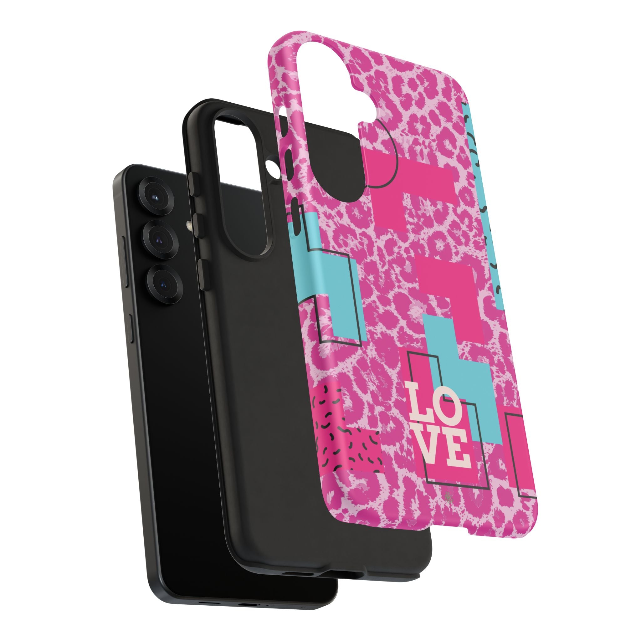 Retro Love Pink Leopard RG Tough Phone Case for iPhone, Galaxy, or Google Pixel