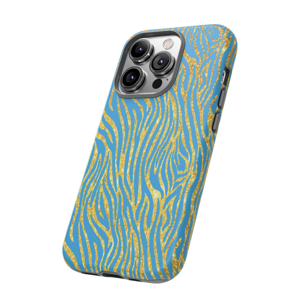 Blue Gold Zebra Tough Case for iPhone, Galaxy, or Google Pixel