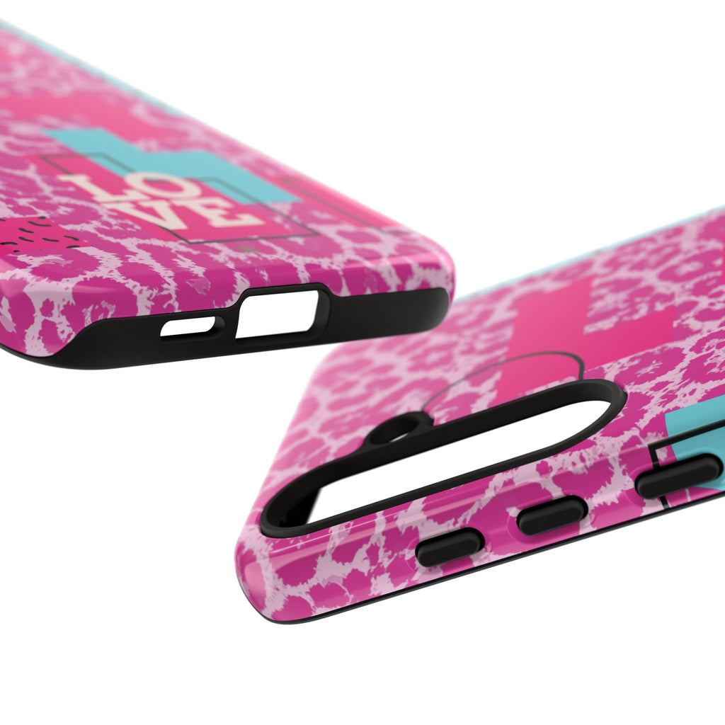 Retro Love Pink Leopard RG Tough Phone Case for iPhone, Galaxy, or Google Pixel