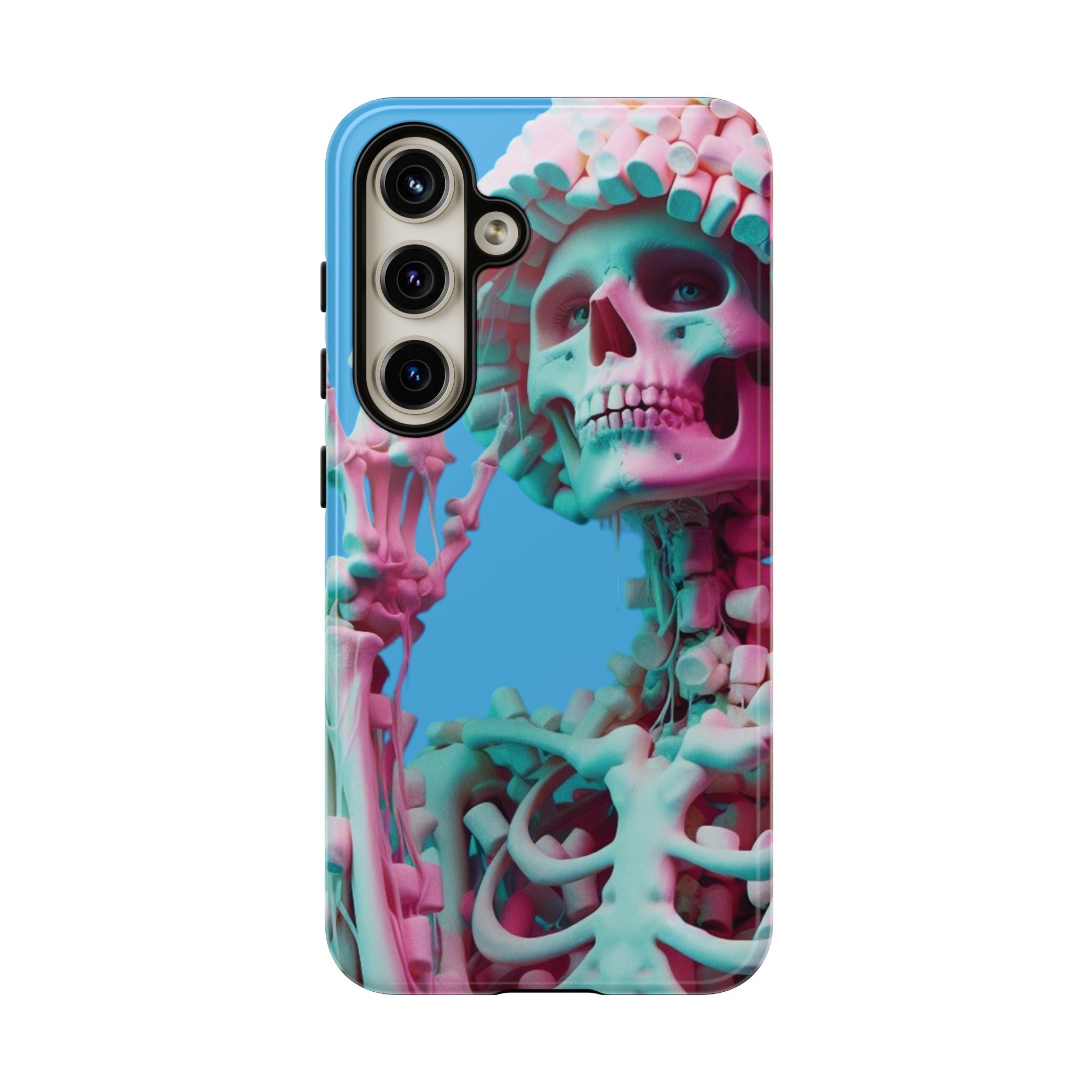 Neon Pink Skeleton Blue Tough Phone Case for iPhone, Galaxy or Google Pixel