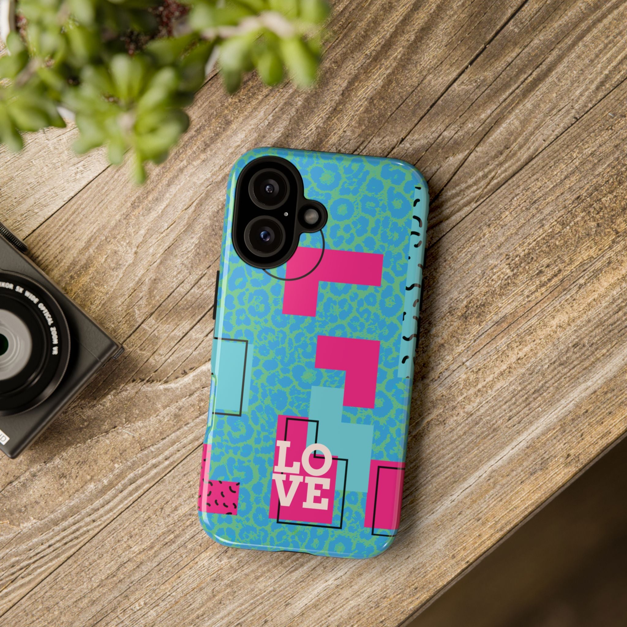 LOVE Aqua Blue Leopard RG Tough Phone Case iPhone, Galaxy, or Google Pixel