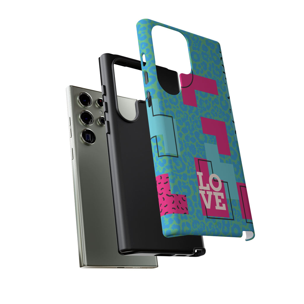 LOVE Aqua Blue Leopard RG Tough Phone Case iPhone, Galaxy, or Google Pixel