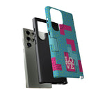 LOVE Aqua Blue Leopard RG Tough Phone Case iPhone, Galaxy, or Google Pixel