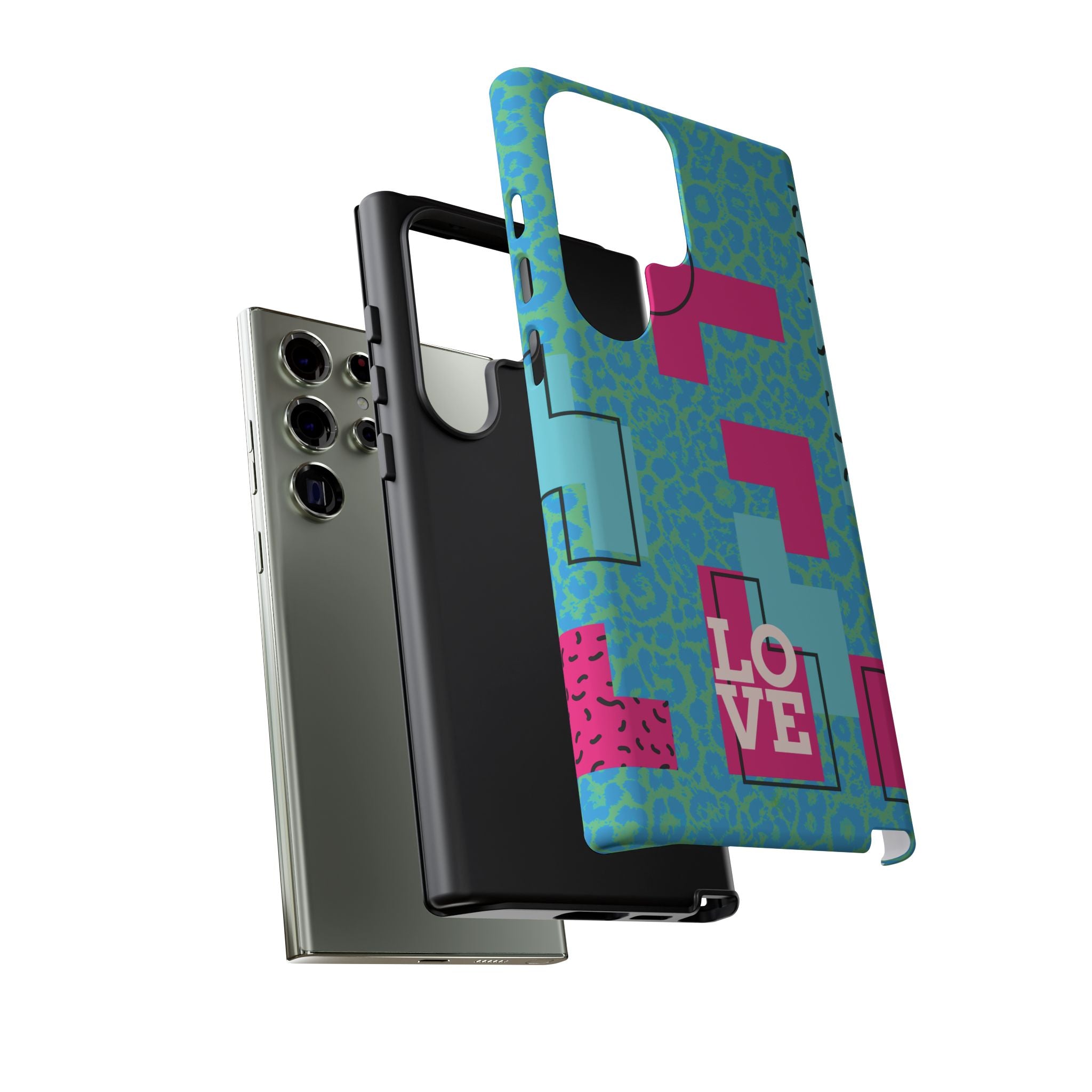 LOVE Aqua Blue Leopard RG Tough Phone Case iPhone, Galaxy, or Google Pixel