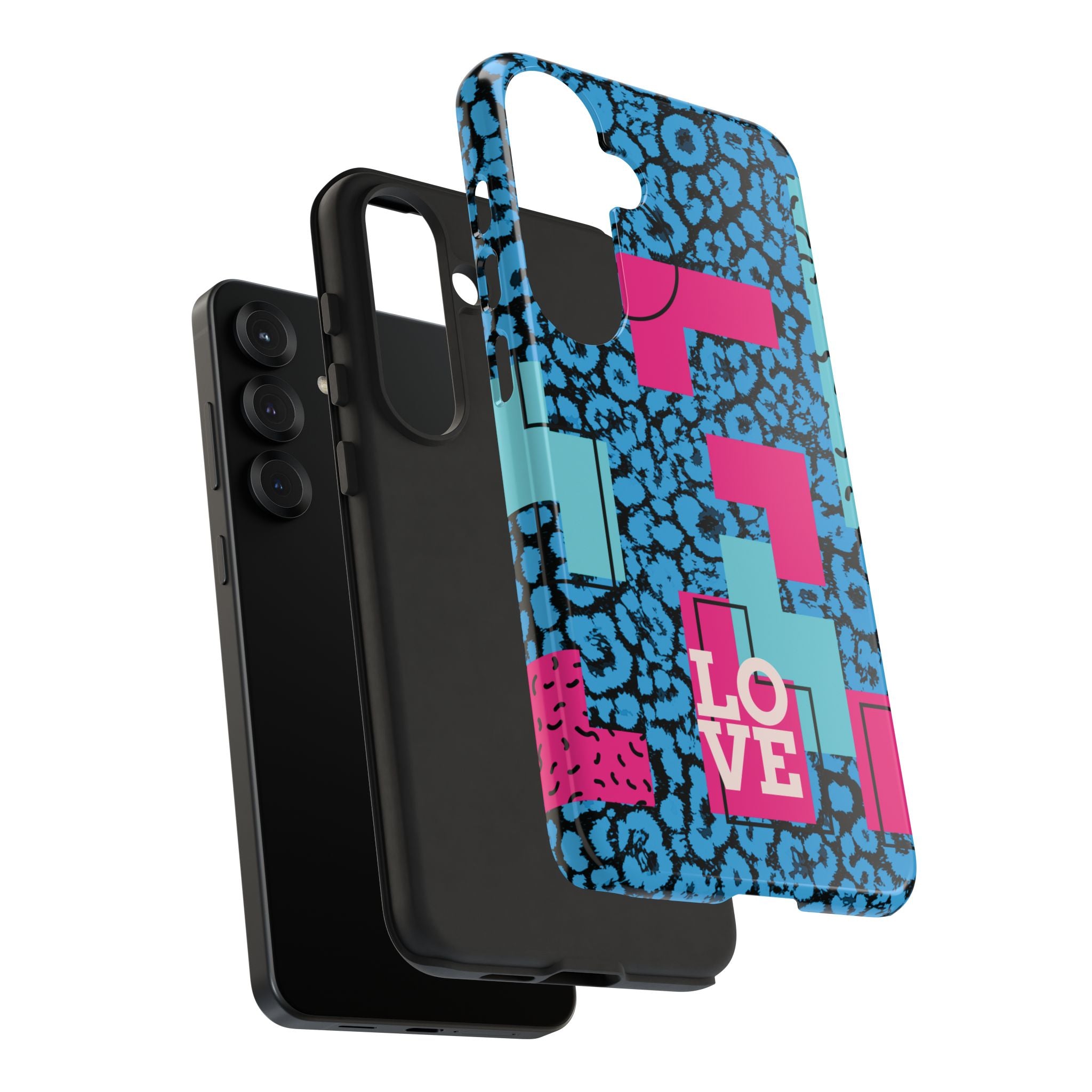 LOVE Blue Leopard 80s Vibe Tough Case for iPhone, Galaxy, or Google Pixel