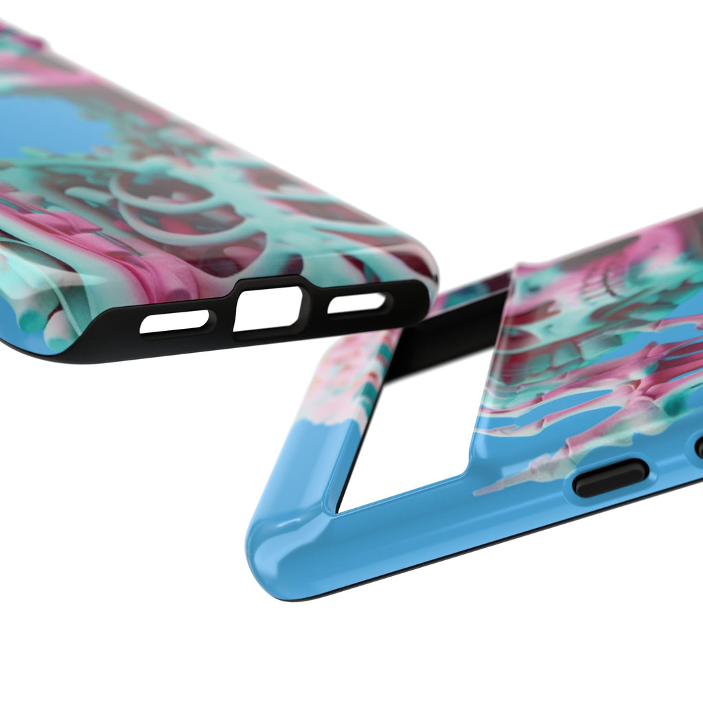 Neon Pink Skeleton Blue Tough Phone Case for iPhone, Galaxy or Google Pixel