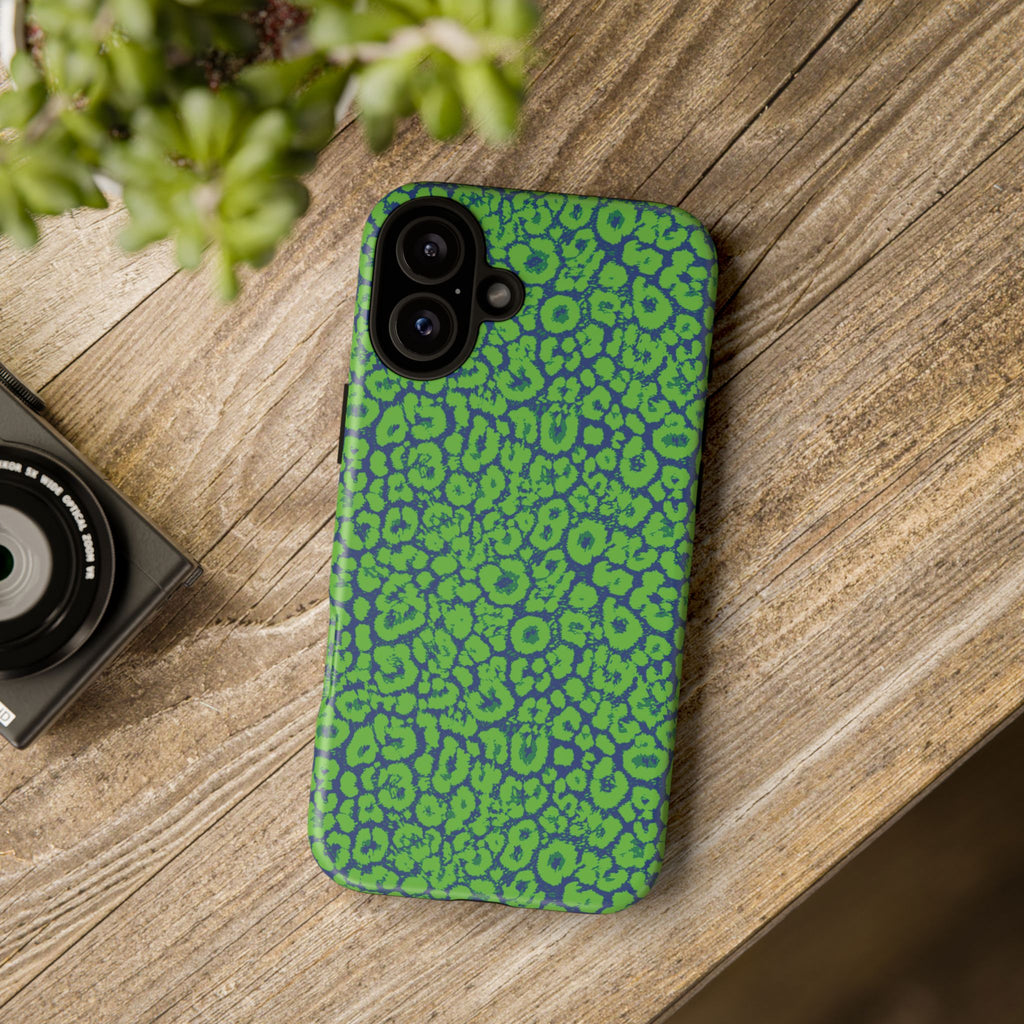 Blue Neon Green  Leopard Tough Phone Case for iPhone, Galaxy, or Google Pixel