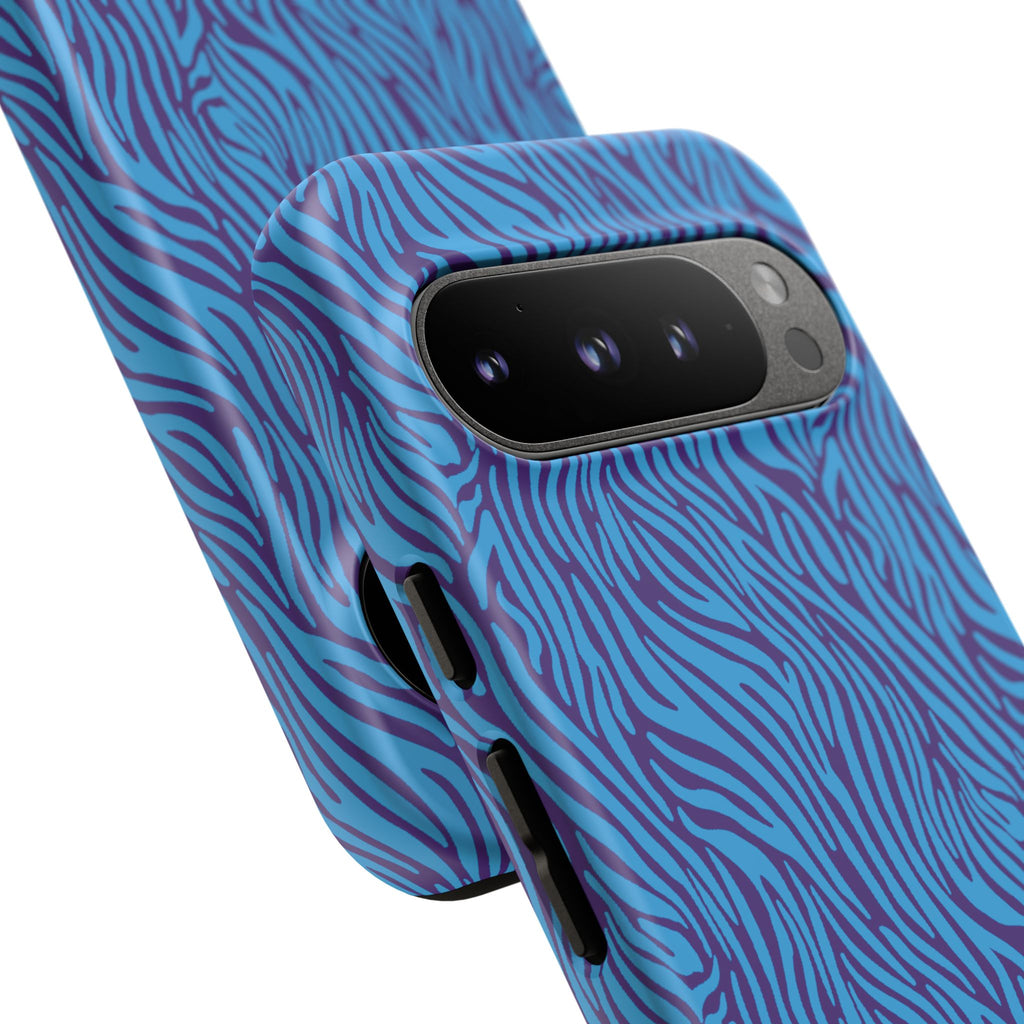 Zebra Print Blue and Purple Tough Case for iPhone, Galaxy or Google Pixel