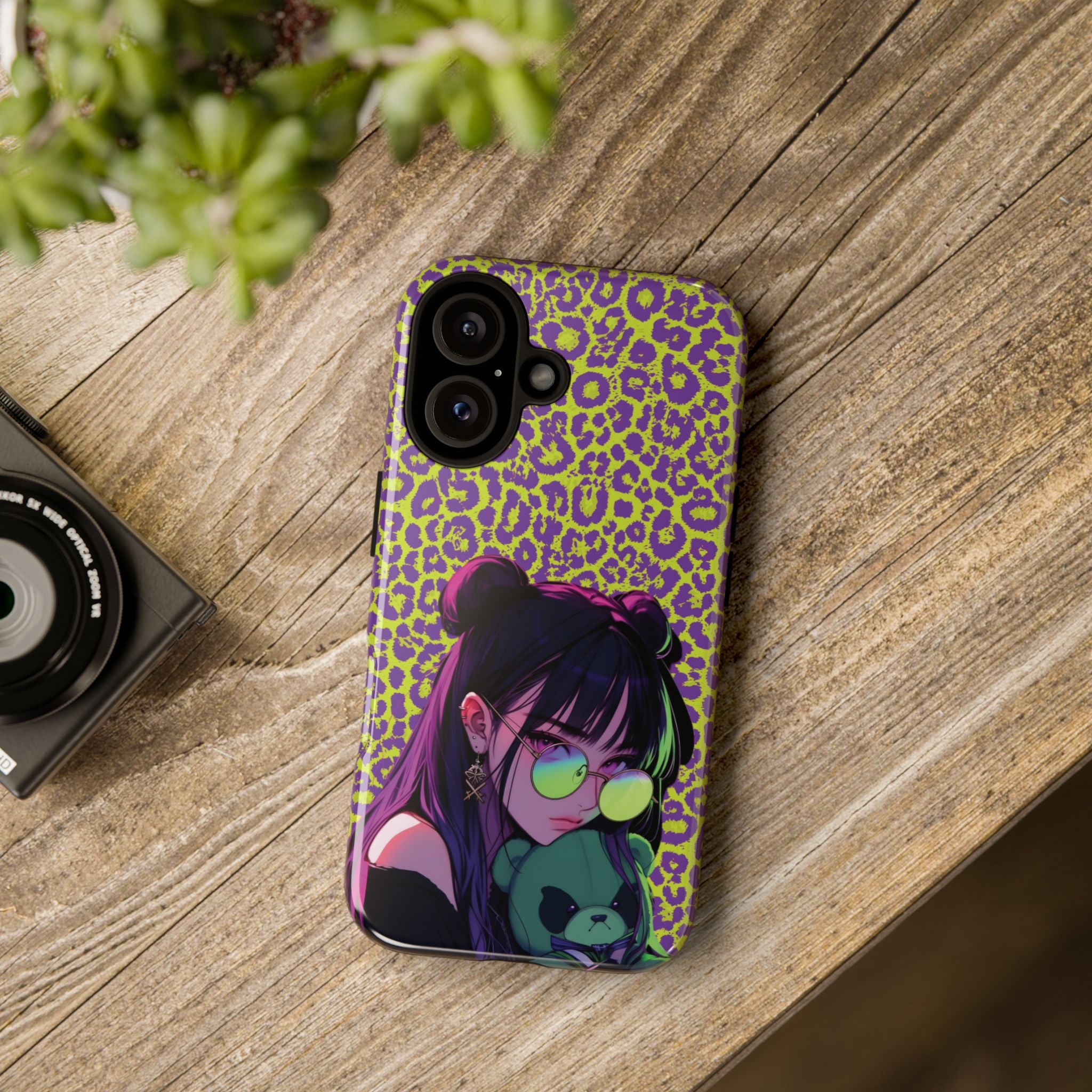 Purple Neon Lime Leopard Kz Tough Case for iPhone, Galaxy, or Google Pixel