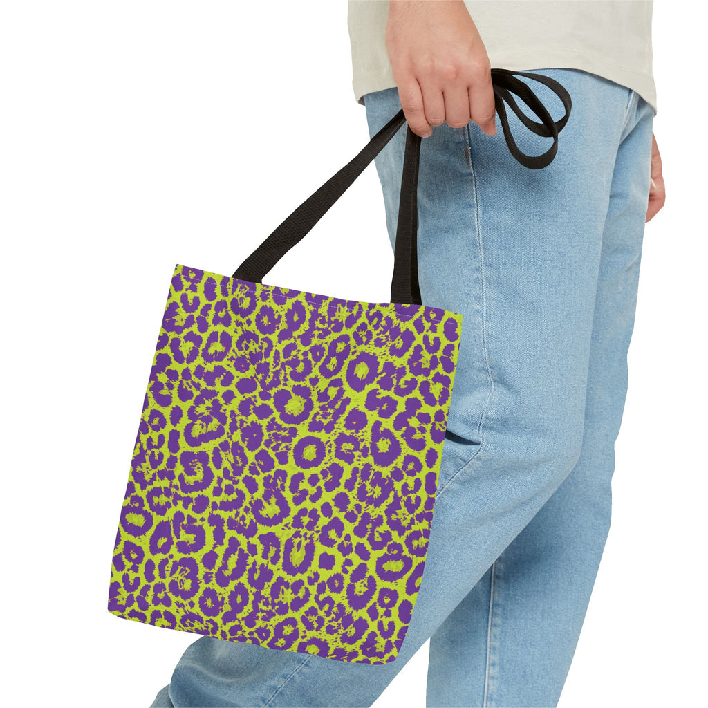 Purple Neon Lime Leopard Tote Bags