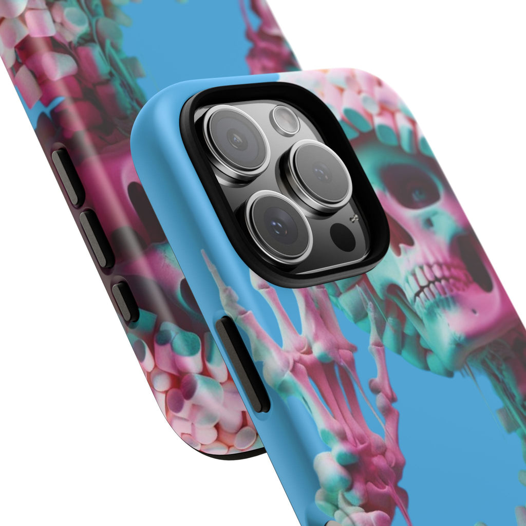 Neon Pink Skeleton Blue Tough Phone Case for iPhone, Galaxy or Google Pixel