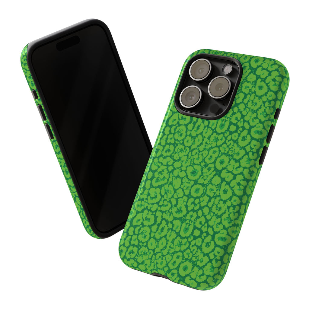 Neon Green Leopard Tough Phone Case for iPhone, Galaxy, or Google Pixel