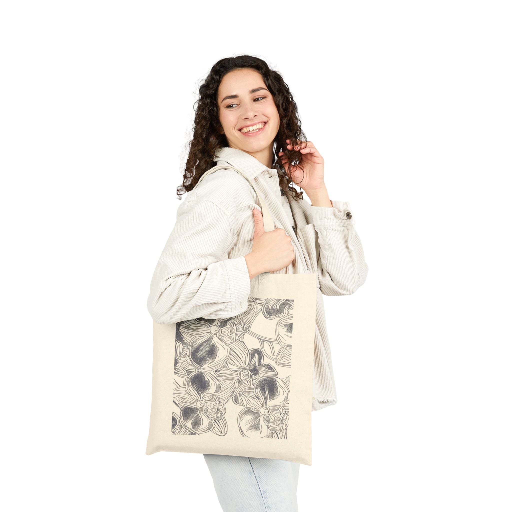 Orchids Print Cotton Canvas Tote Bag