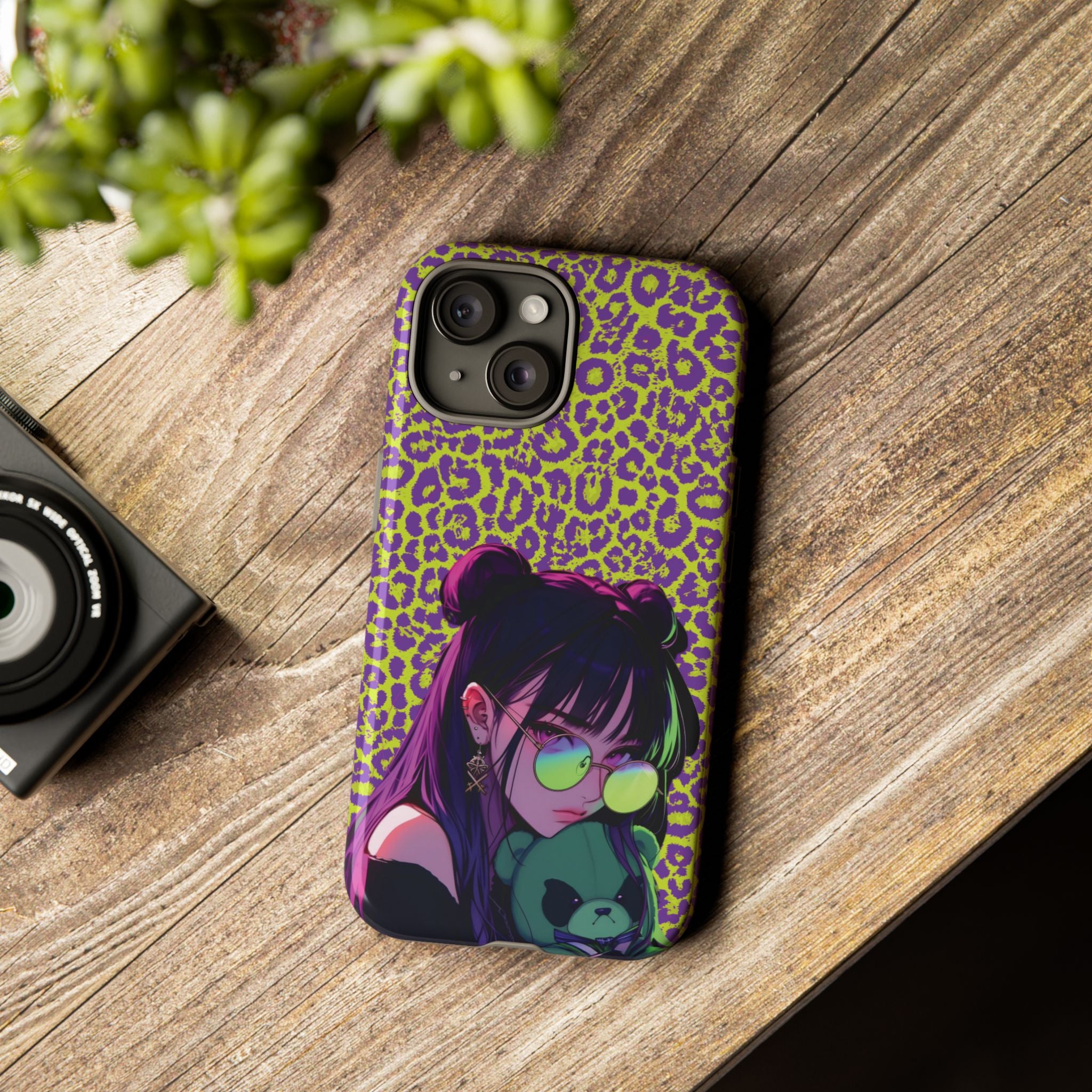 Purple Neon Lime Leopard Kz Tough Case for iPhone, Galaxy, or Google Pixel