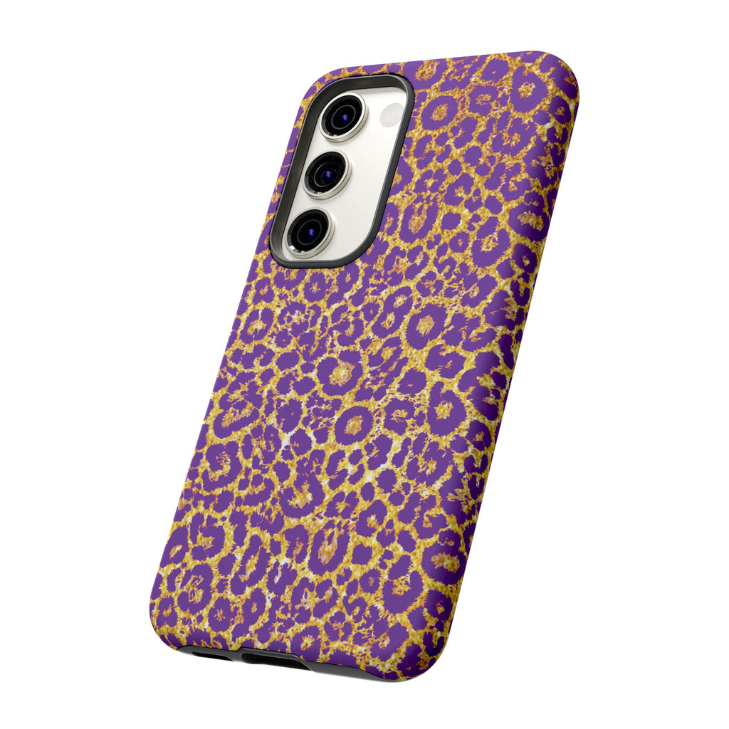 Purple Gold Leopard Tough Phone Case for iPhone, Galaxy, or Google Pixel